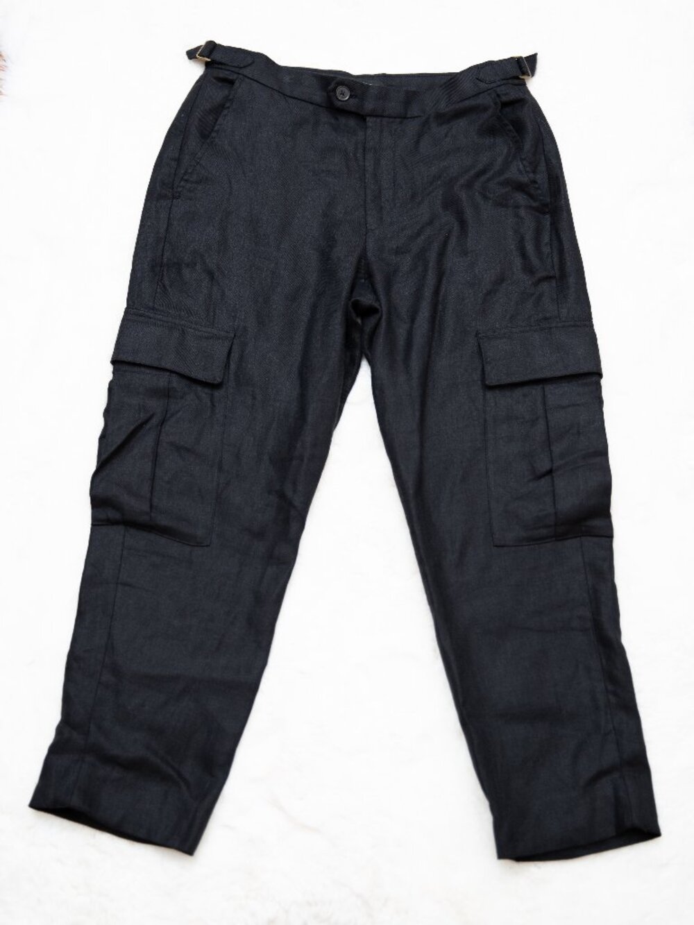 BANANA REPUBLIC Heritage Expedition Black Slim-Fit, Lined Linen Cargo Pants